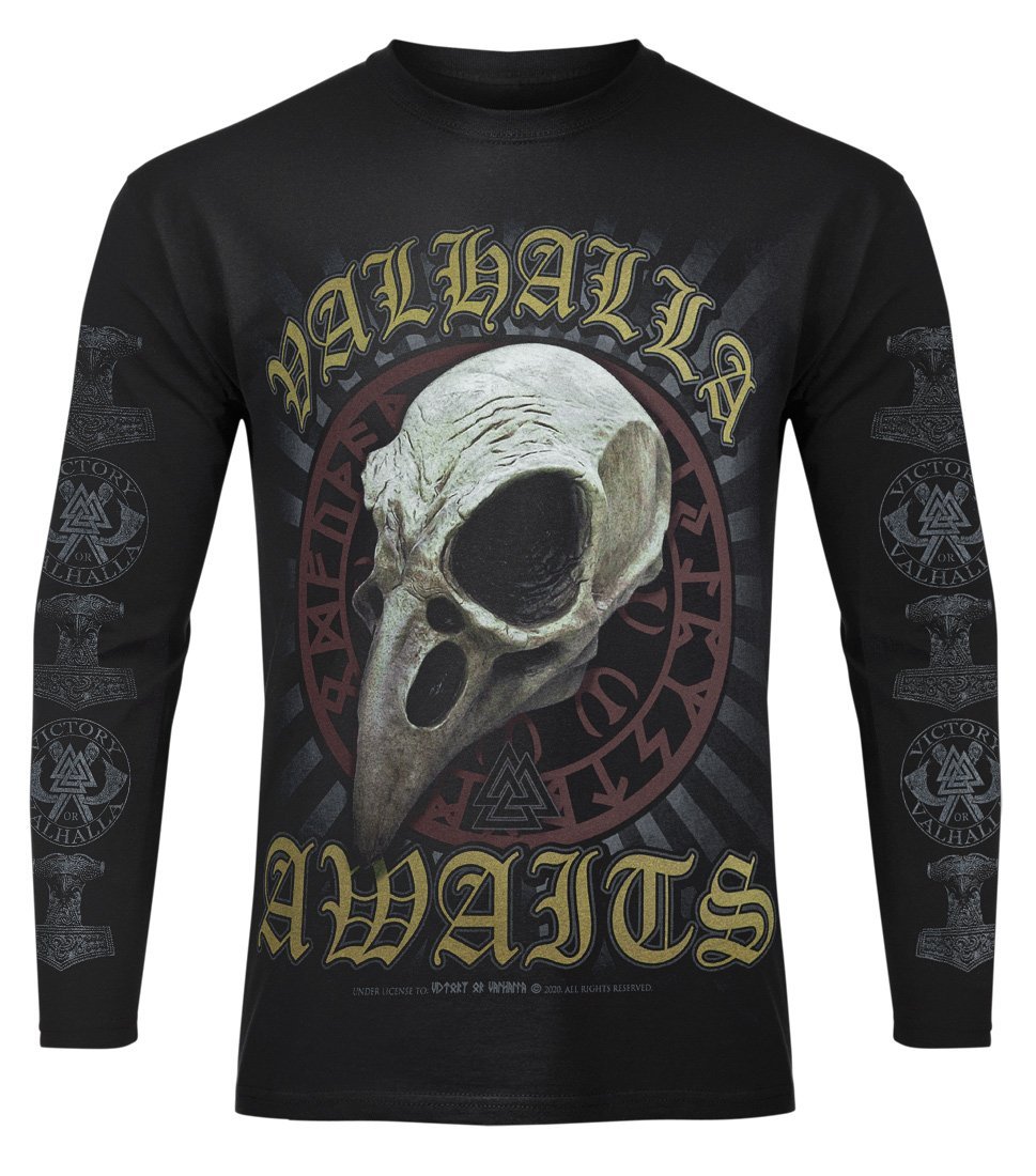 longsleeve VICTORY OR VALHALLA - CROW SKULL-S