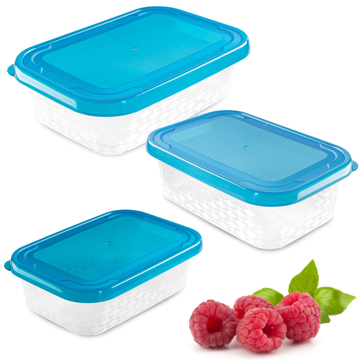 3X Pojemnik Plastikowy Do Żywności Zestaw Pojemników Niebieskie