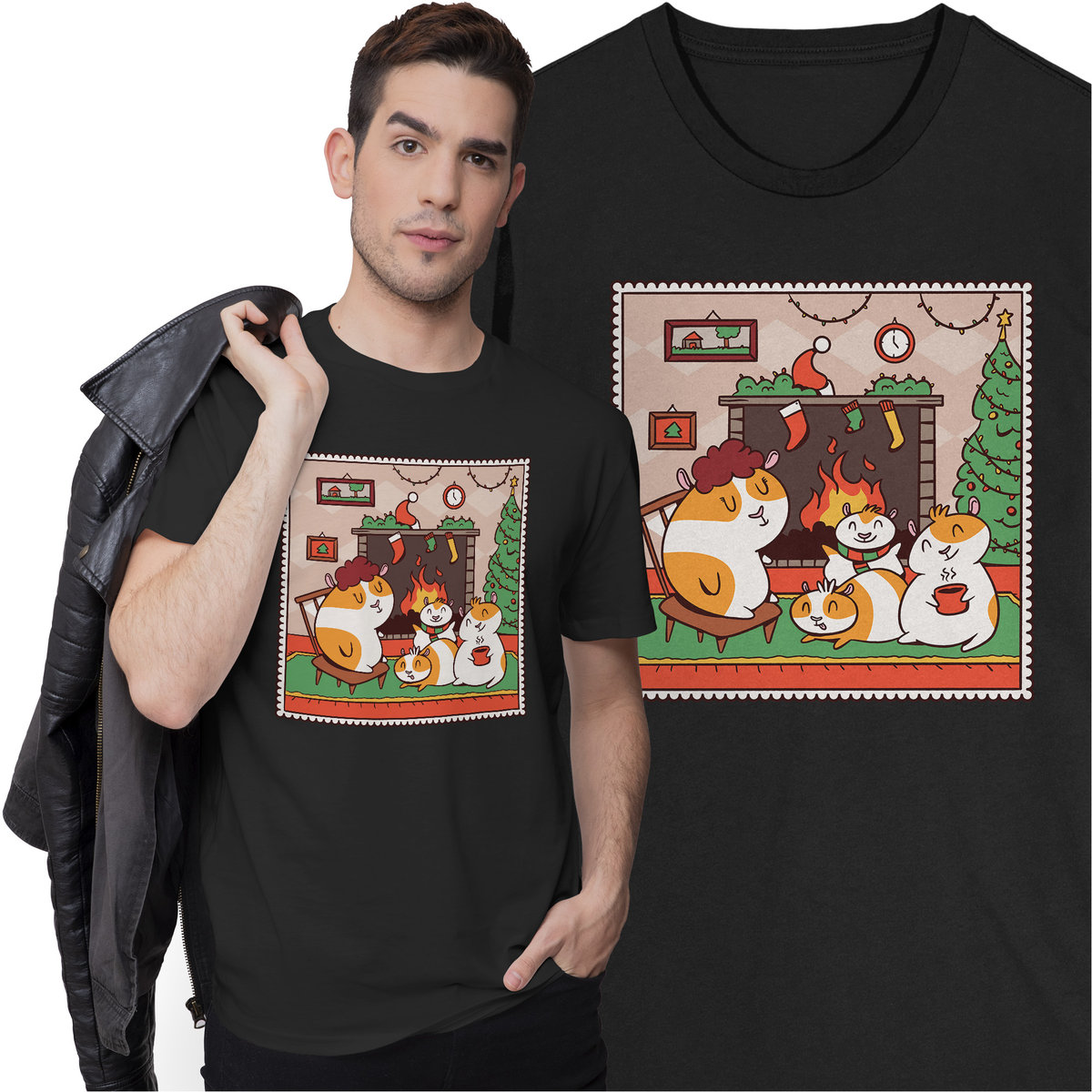 Świąteczna Koszulka Prezent Święta Świnka Morska Rodzina Choinka Zwierzęta