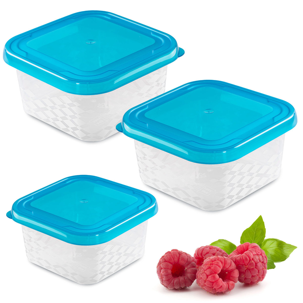 3X Pojemnik Plastikowy Do Żywności Zestaw Pojemników Niebieskie Kwadratowe