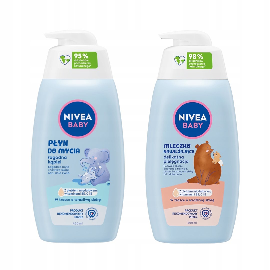 NIVEA BABY Płyn do mycia dla dzieci 450ml + Mleczko nawilżające 500ml