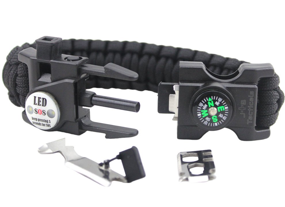 JB Tacticals Bransoletka Survivalowa Paracord SOS Czarna