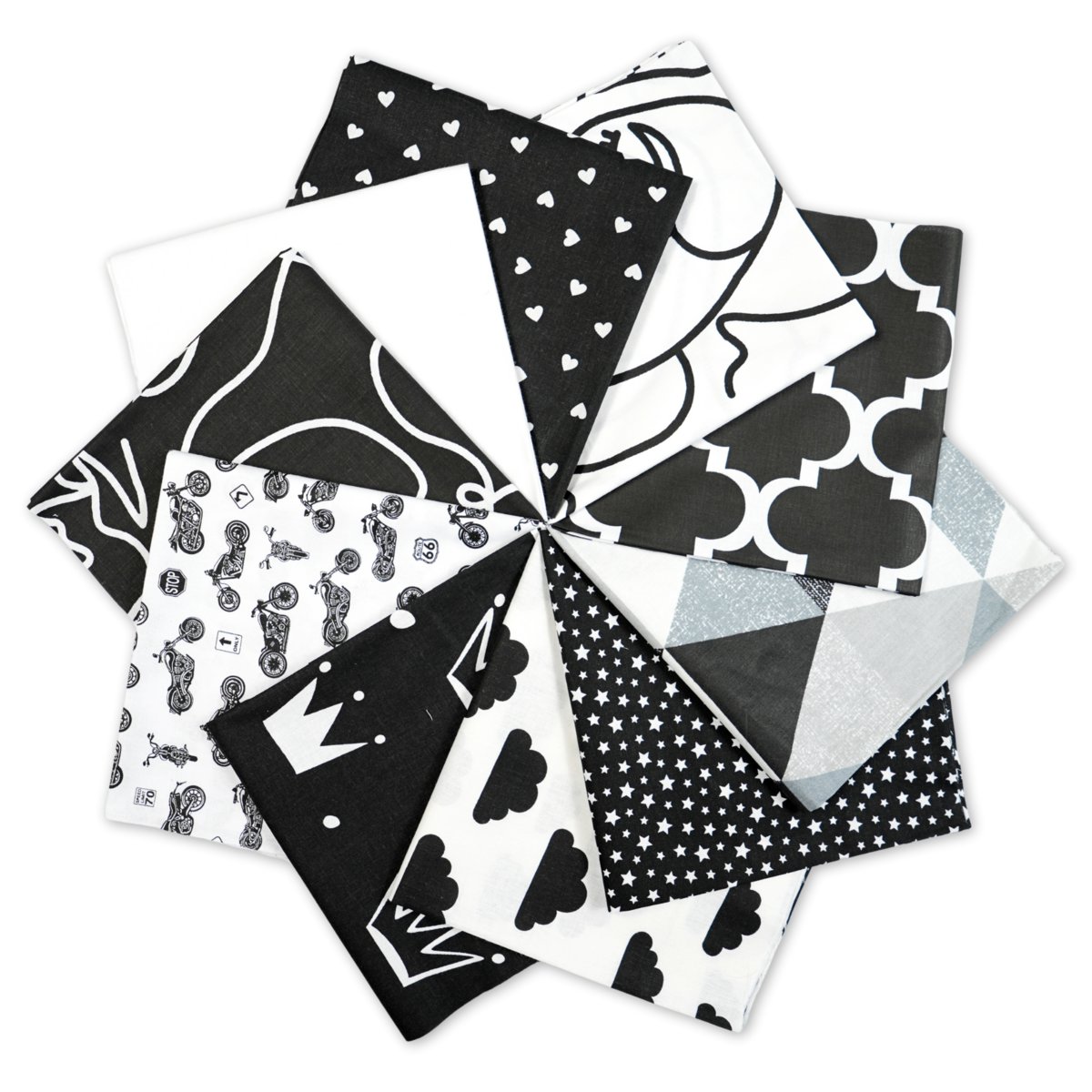 Zestaw tkanin na Patchwork 20 szt. 40 x 40 cm - czarno biały