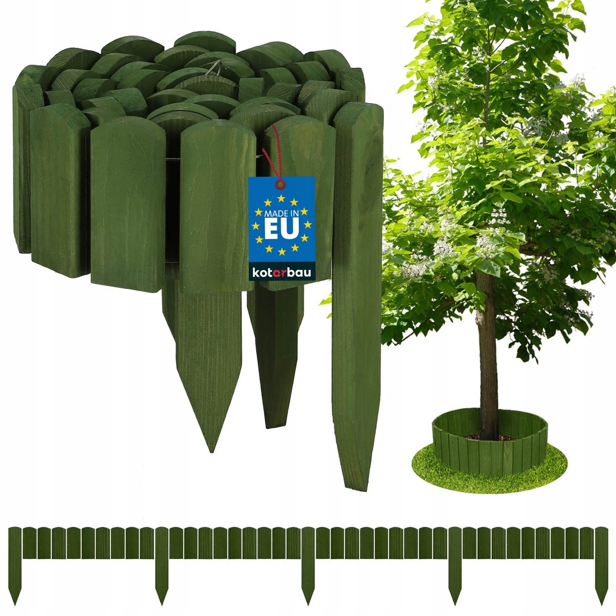 OBRZEŻE PALISADA OGRODOWA 200X10CM PŁOTEK TRAWNIKOWY WBIJANY DREWNO ZIELONY