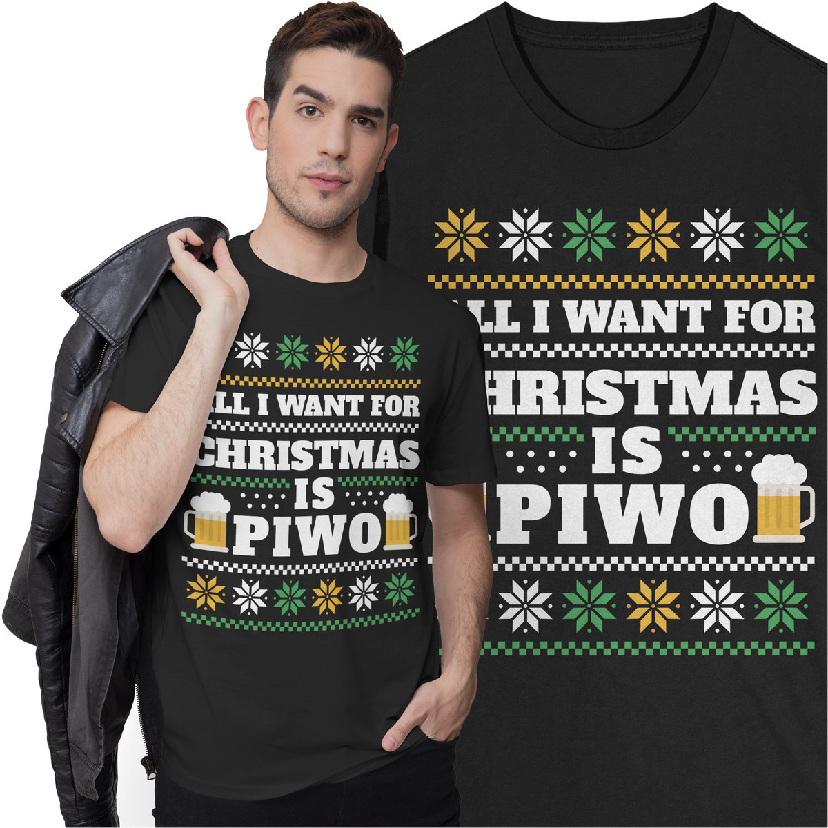 Świąteczna Koszulka Prezent na Święta z Piwem Piwo Świąteczny Sweter
