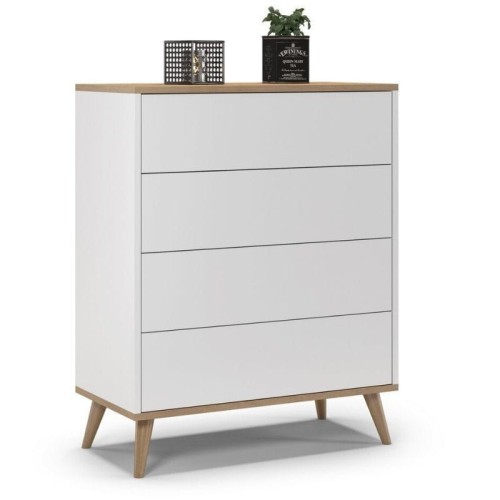 Komoda do salonu, sypialni, SKAND, 80x40x100 cm, dąb, biel, mat