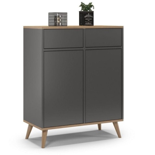 Komoda na nóżkach do sypialni, SKAND, 80x40x100 cm, grafit, dąb, mat