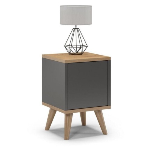 Szafka nocna na nóżkach, zamknięta, SKAND, 30x30x45 cm, grafit, dąb, mat