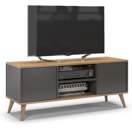 Szafka rtv, skandynawski styl, SKAND, 120x40x50 cm, dąb, grafit, mat