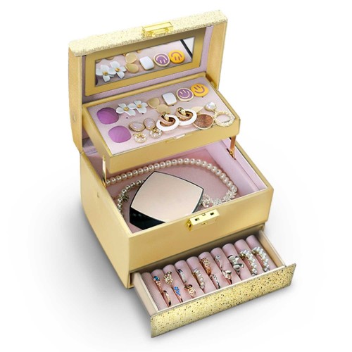 Kuferek na biżuterię, Massido, 18x14x13 cm, złoty