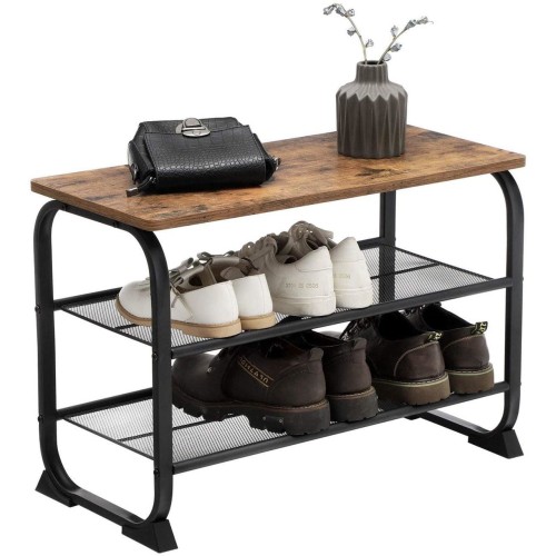 Szafka na buty, ławka, 66x30x45 cm, ciemny brąz, czarny, mat