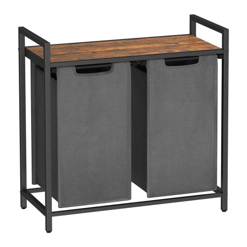 Kosz na pranie, 2 komory, 92L, 73x33x72 cm, rustykalny brąz, szary