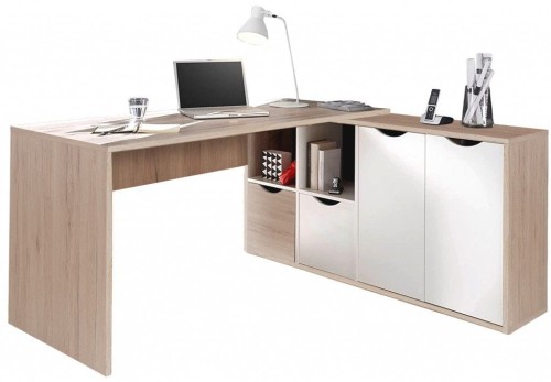 Biurko narożne, Slash, 160x67x77 cm, biały, san remo, mat