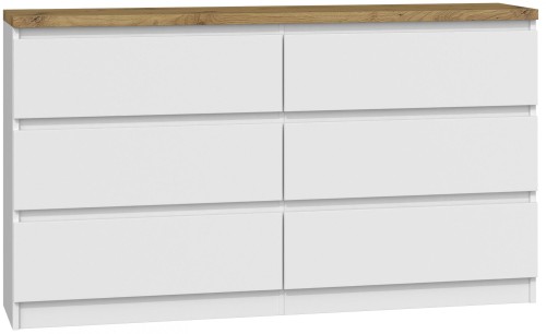Komoda do sypialni, salonu, M6, 140x40x77 cm, biel, mat, dąb artisan
