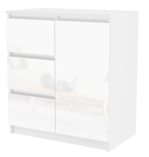 Komoda z szufladami, 1D3S, 80x40x75 cm, biel, połysk