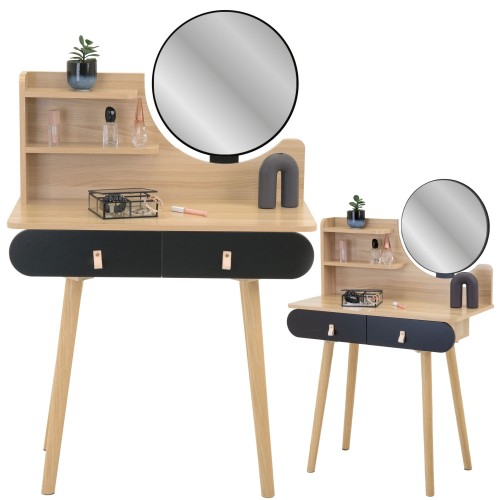 Toaletka z lustrem, skandynawska, 120x40x80 cm, jasny buk, czarny