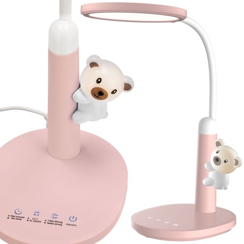 Lampka na biurko dla dzieci, szkolna, różowa z misiem