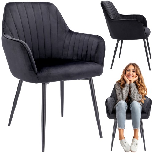 Krzesło Cora, tapicerowane, welurowe, 56x47x82 cm, czarne