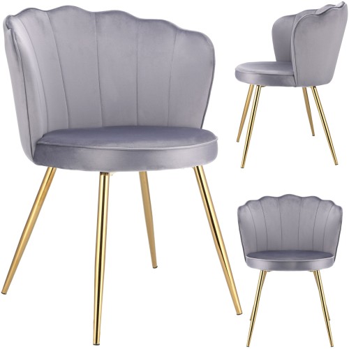 Krzesło tapicerowane, do jadalni, Fiore, złote nogi, szare