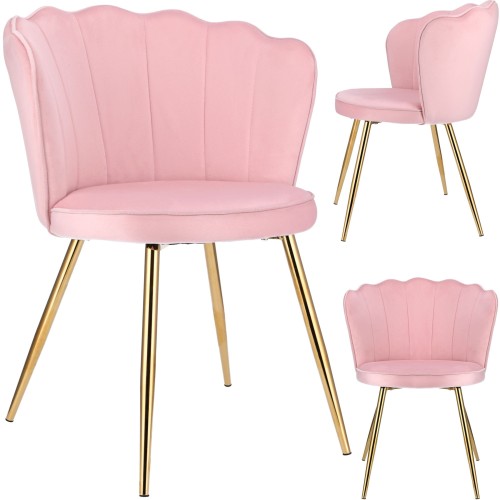 krzesło tapicerowane, do jadalni, Fiore, złote nogi, różowe