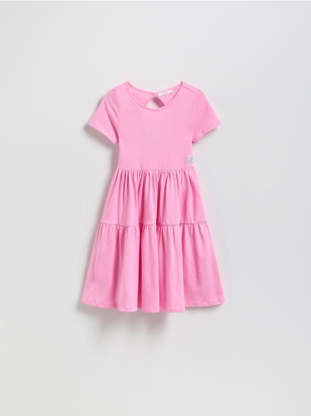 Reserved - Bawełniana sukienka z naszywką - różowy