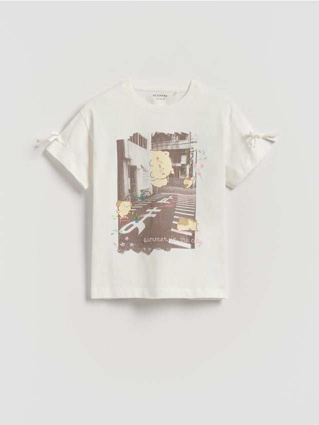 Reserved - T-shirt z nadrukiem - złamana biel