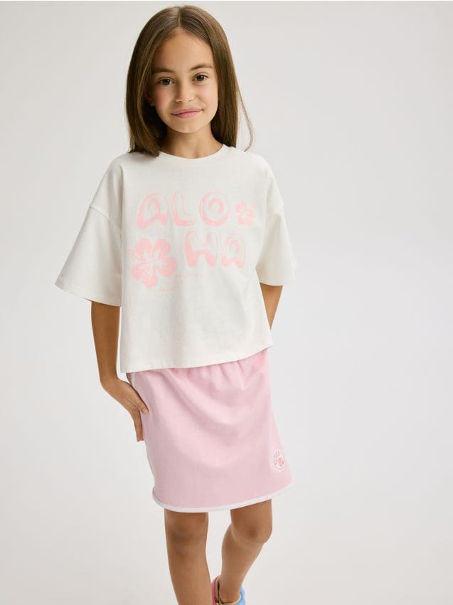 Reserved - Spódnica z haftem - pastelowy róż