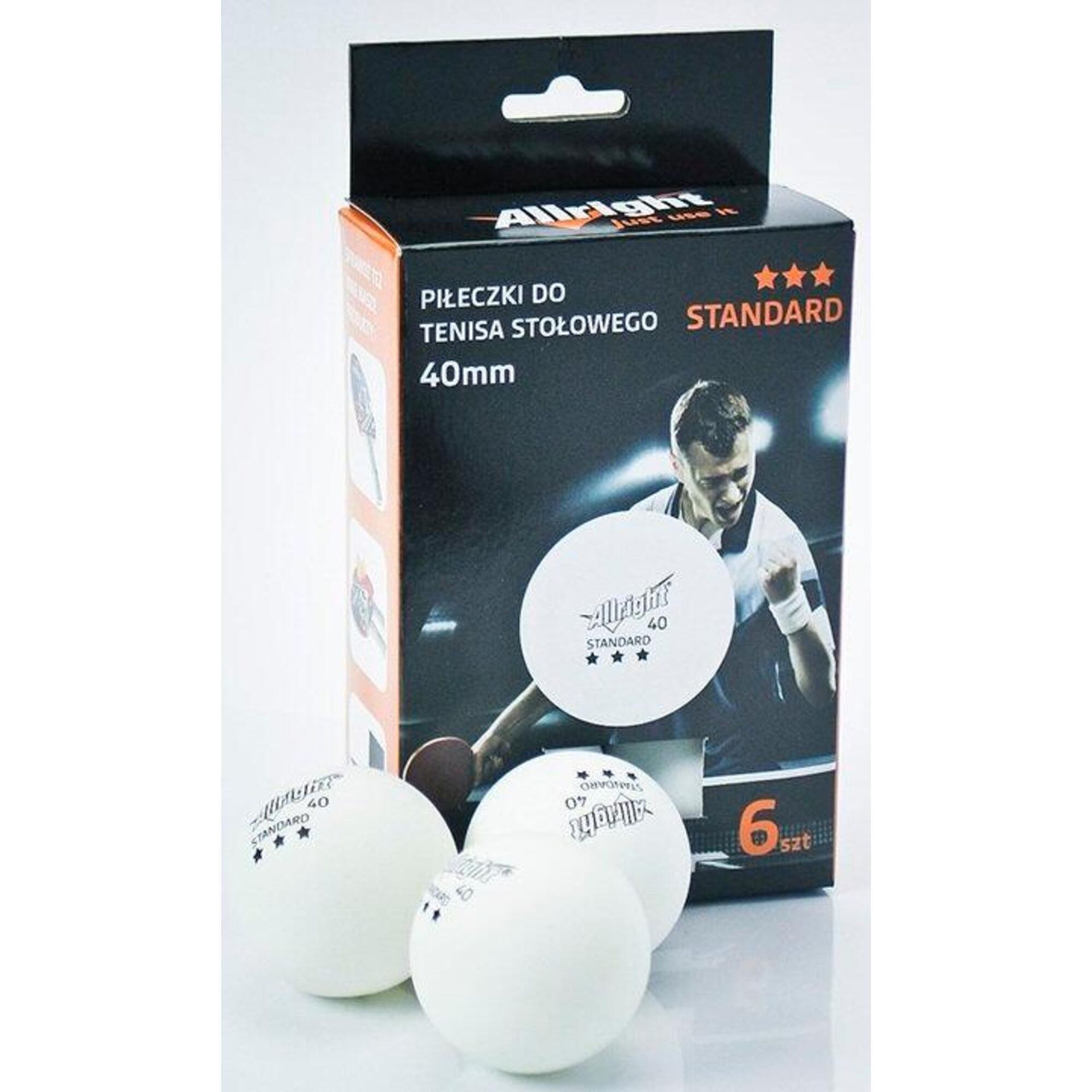 Allright PIŁECZKI DO TENISA STOŁOWEGO 40MM 6 SZT BIAŁ