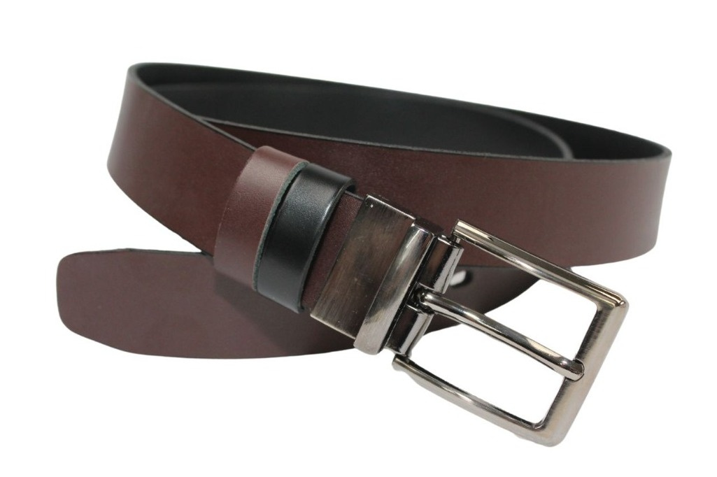 Pasek Męski Skórzany Dwa w Jednym COMPLEX (PL) GŁADKI ''DWUSTRONNY'' Skóra Licowa EXTRA 35 mm CZARNO-CZEKOLADOWY