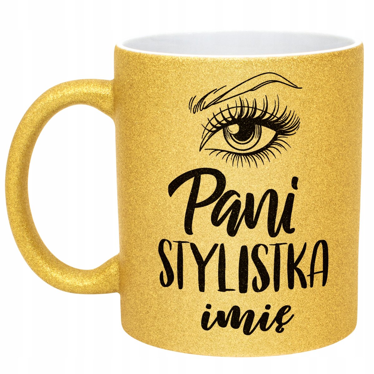Złoty kubek brokatowy Personalizowany Pani Stylistka Rzęs Brwi Prezent