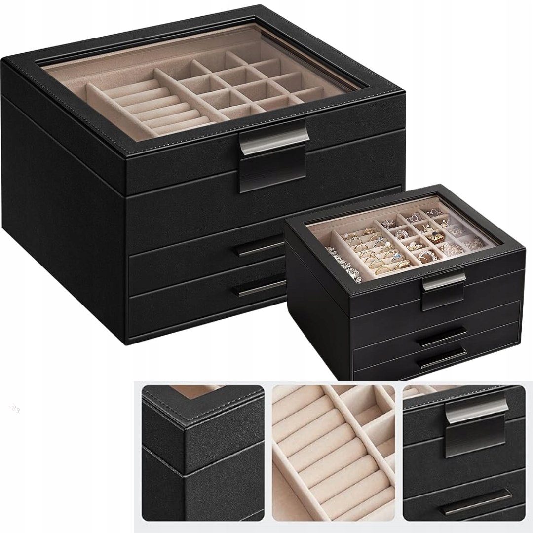 SZKATUŁKA ORGANIZER NA BIŻUTERIĘ KUFEREK ELEGANCKI GLAMOUR CZARNY DUŻY