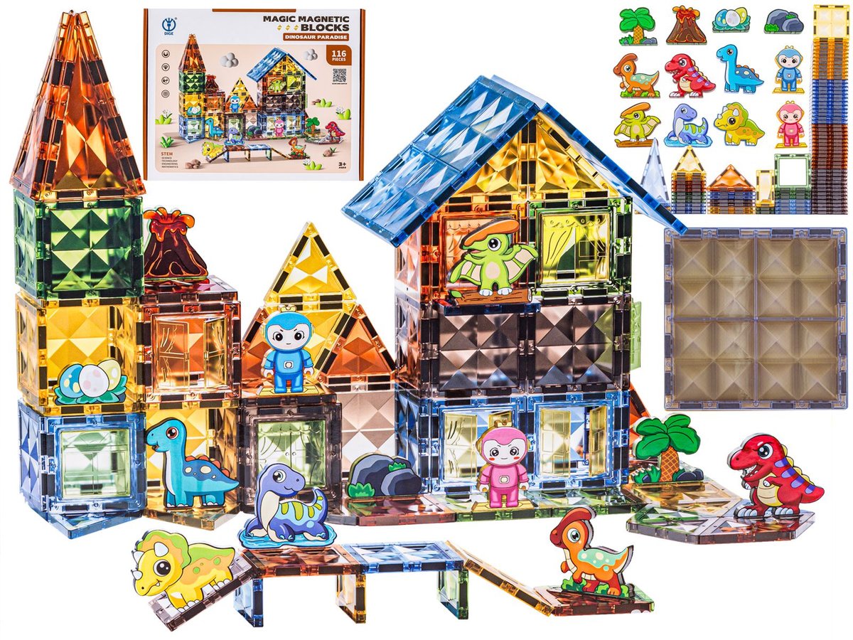 ZESTAW KONSTRUKCYJNE KLOCKI MAGNETYCZNE PARK DINOZAURÓW