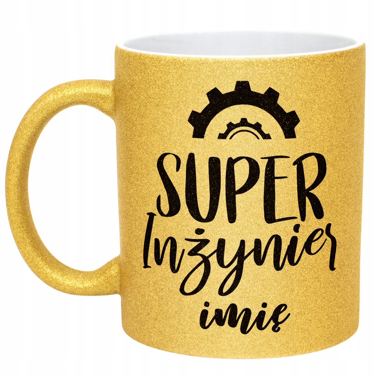 Złoty kubek brokatowy Personalizowany Super Inżynier Prezent Upominek