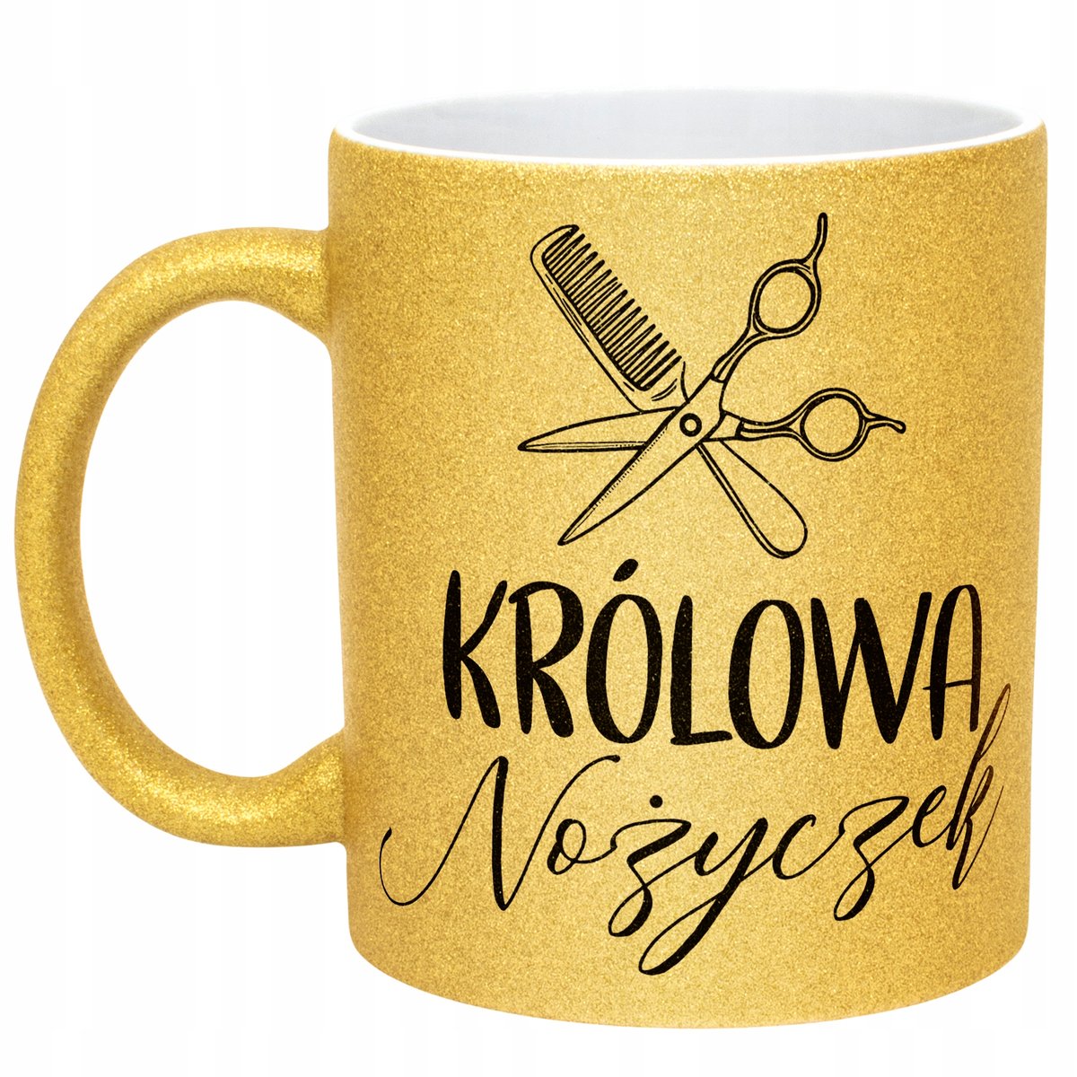 Złoty kubek brokatowy Królowa Nożyczek Dla Fryzjerki Barbera Prezent