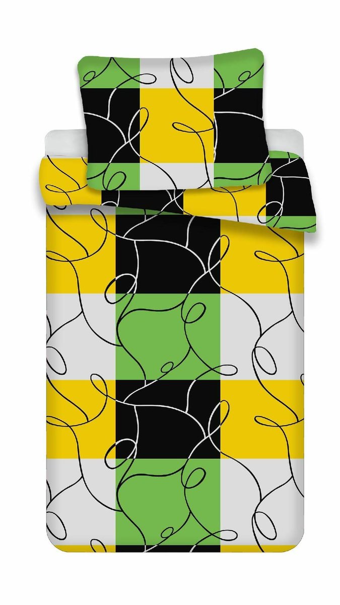 Komplet pościeli 4 szt. 140x200-2szt 70x90 - 2szt.Krata limionkowa czarna z mikrofibry