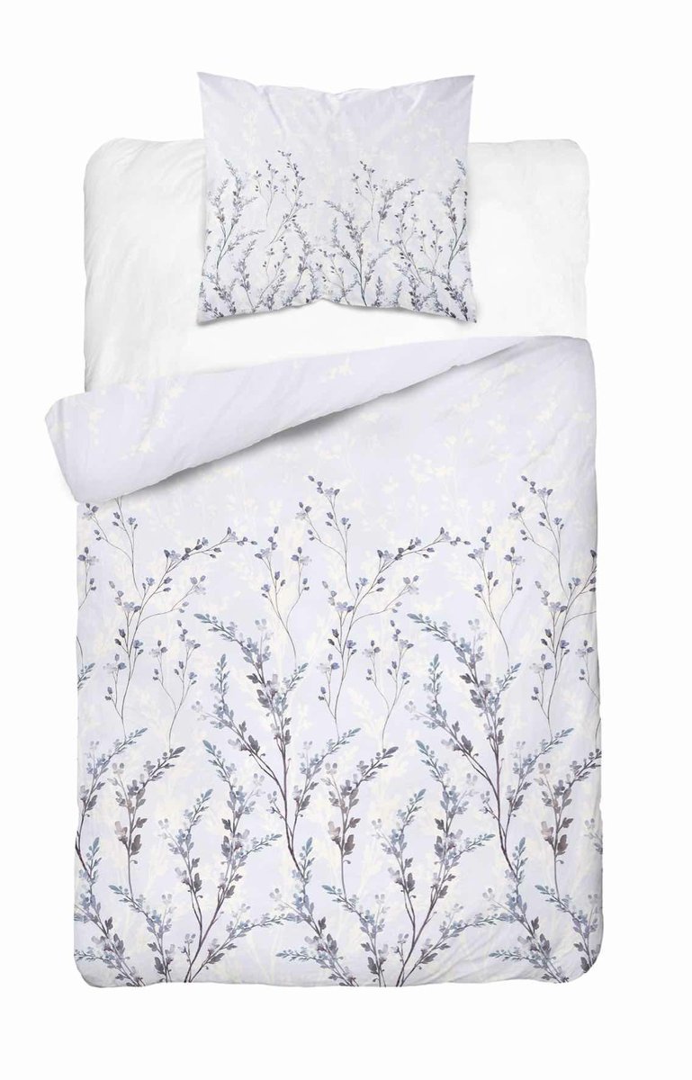 Pościel satynowa 140x200 Lawendowe gałązki na chłodnym błękicie – subtelny wzór, 100% bawełna - Home Satin