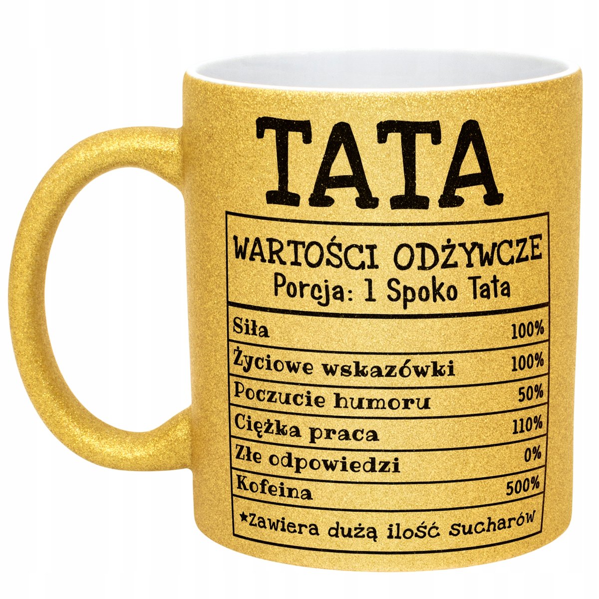 Złoty kubek brokatowy Dzień Ojca Tata Wartości Odżywcze Tabela Prezent