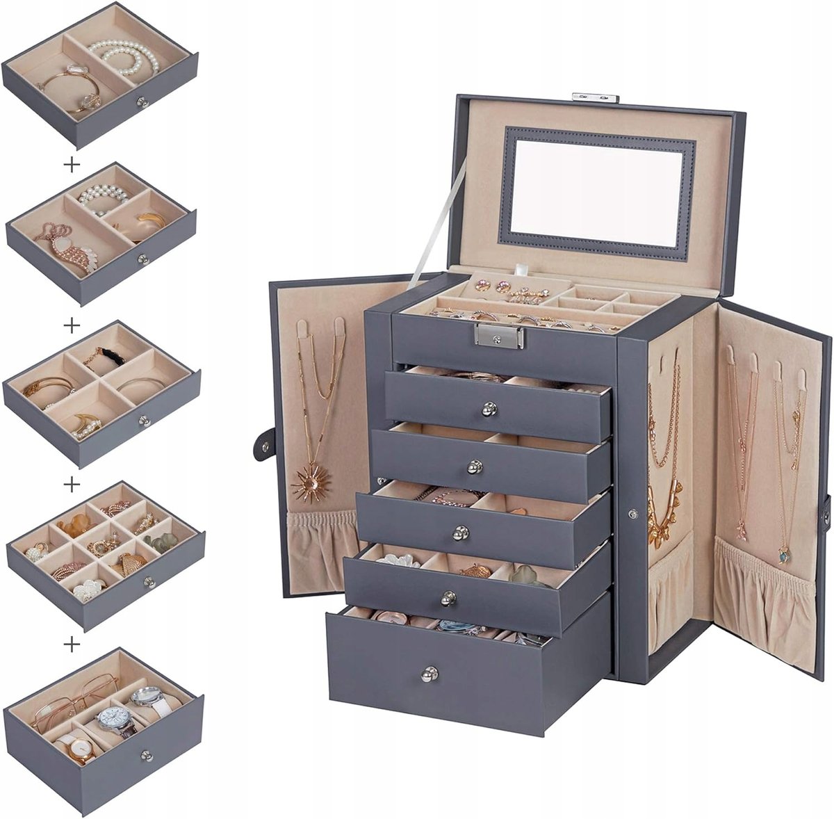 SZKATUŁKA NA BIŻUTERIĘ KUFEREK ORGANIZER PUDEŁKO XXL WIELOPOZIOMOWA