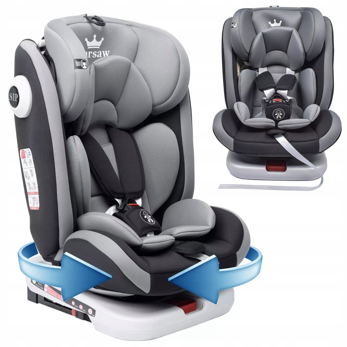 FOTELIK SAMOCHODOWY DZIECIĘCY +BAZA ISOFIX 5-PUNKTOWY PAS REGULOWANY 9-36KG