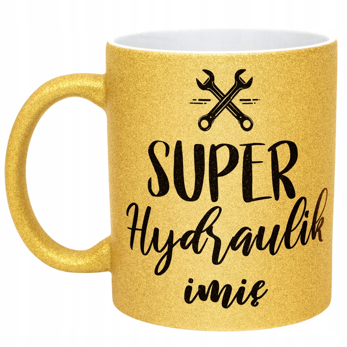 Złoty kubek brokatowy Personalizowany Super Hydraulik Prezent Upominek