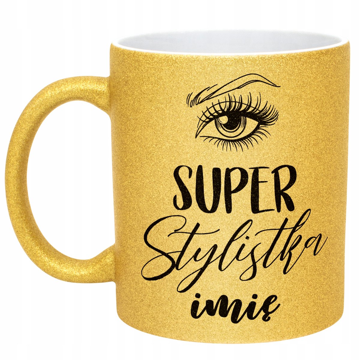 Złoty kubek brokatowy Personalizowany Super Stylistka Rzęs Brwi Prezent