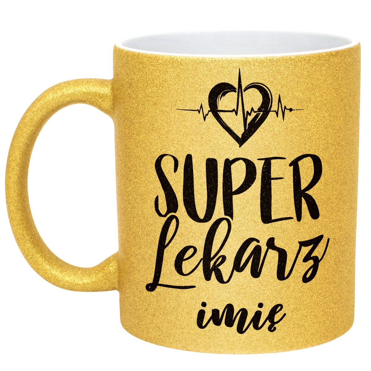 Złoty kubek brokatowy Personalizowany Super Lekarz Prezent Upominek