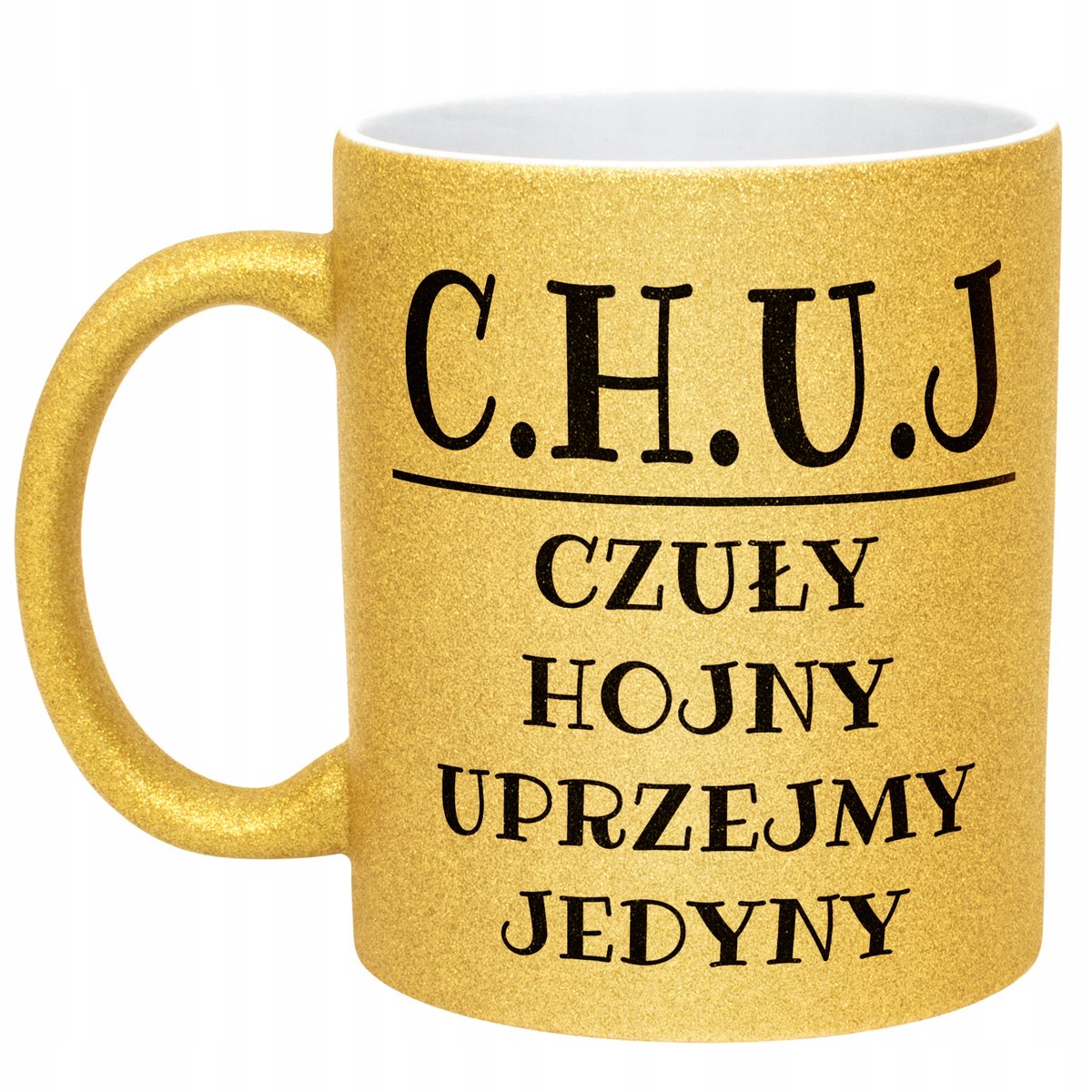 Złoty Kubek Brokatowy C.H.U.J Dla Mężczyzny Śmieszny Zabawny Prezent
