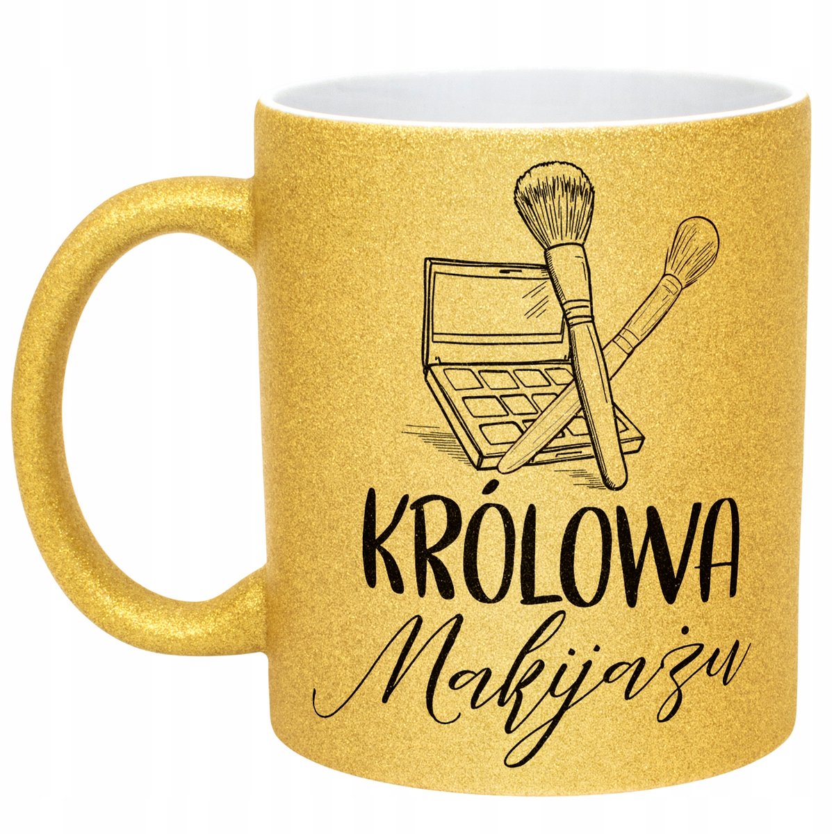 Złoty kubek brokatowy Królowa Makijażu Dla Makijażystki Prezent Upominek
