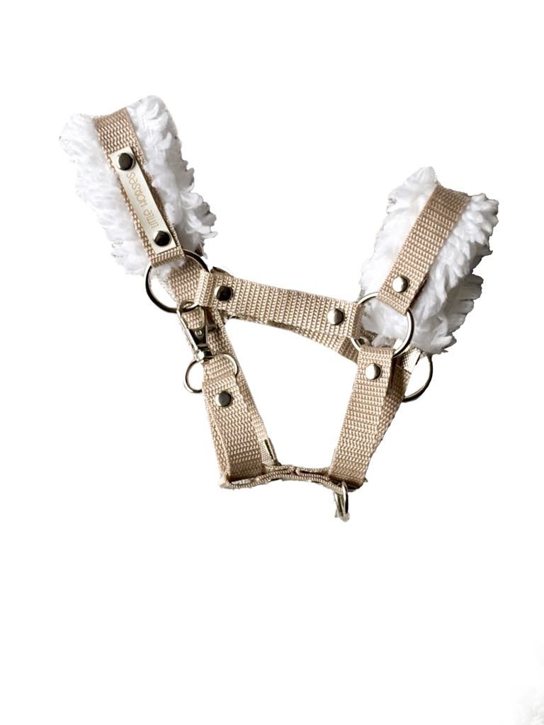 Regulowany beżowy kantar z futerkiem dla Hobby Horse