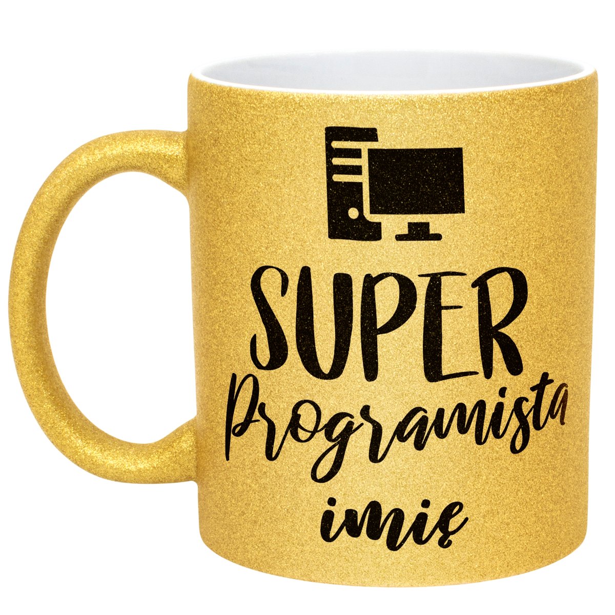 Złoty kubek brokatowy Personalizowany Super Programista Prezent Upominek