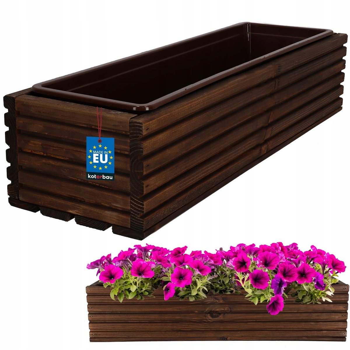 DONICZKA DONICA OGRODOWA SKRZYNKA DREWNIANA NA TARAS KWIATY BRĄZOWA 64X20CM