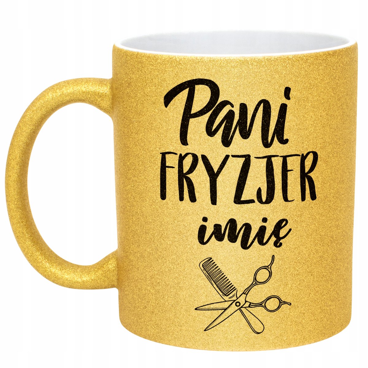 Złoty kubek brokatowy Personalizowany Pani Fryzjer Dla Fryzjerki Prezent
