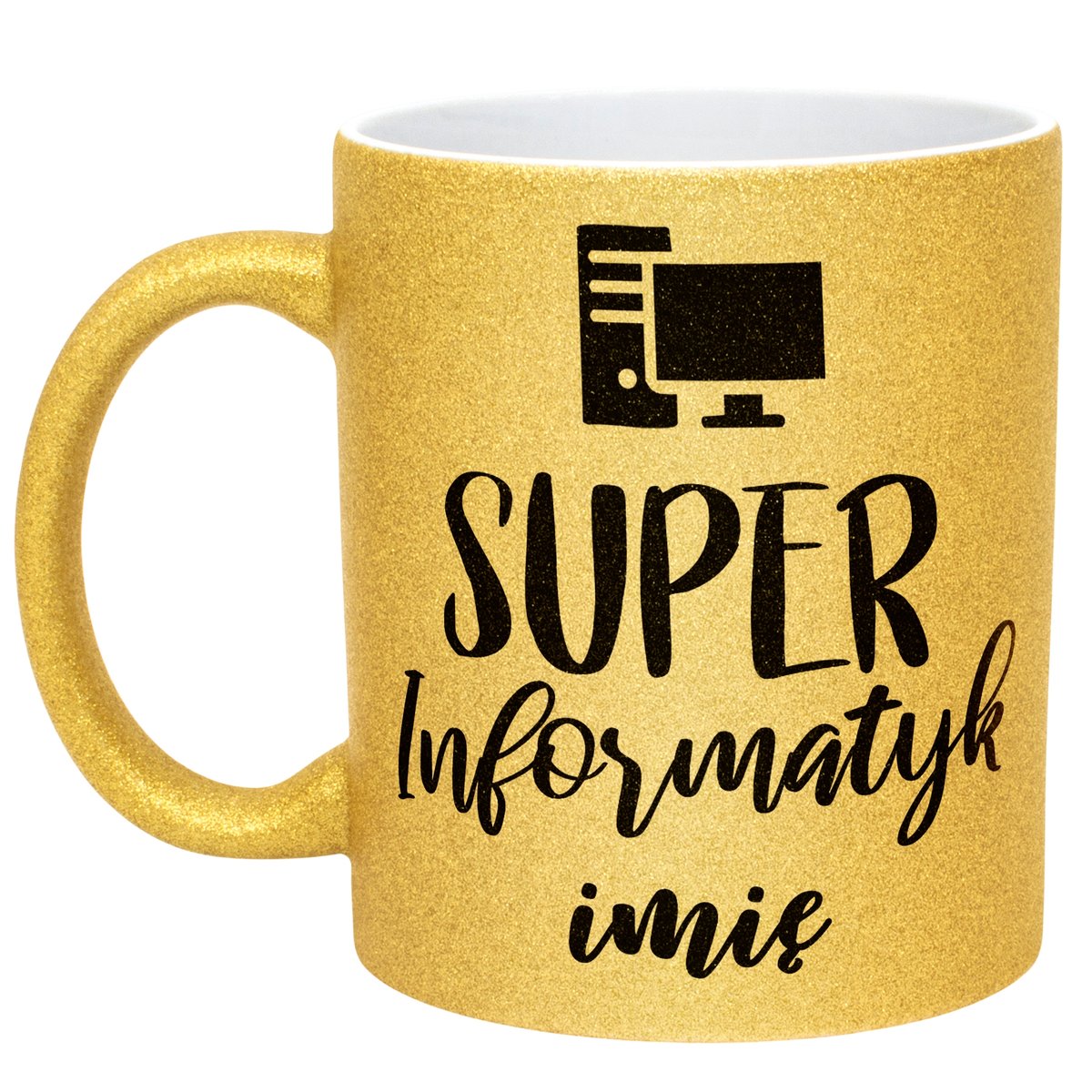 Złoty kubek brokatowy Personalizowany Super Informatyk Prezent Upominek