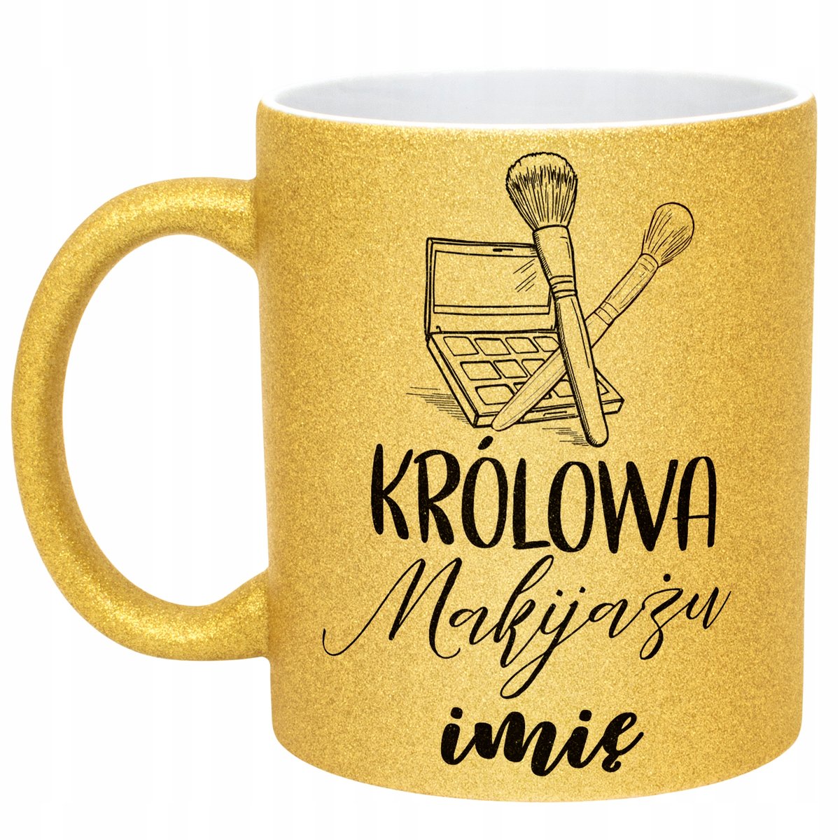 Złoty kubek brokatowy Personalizowany Królowa Makijażu Prezent